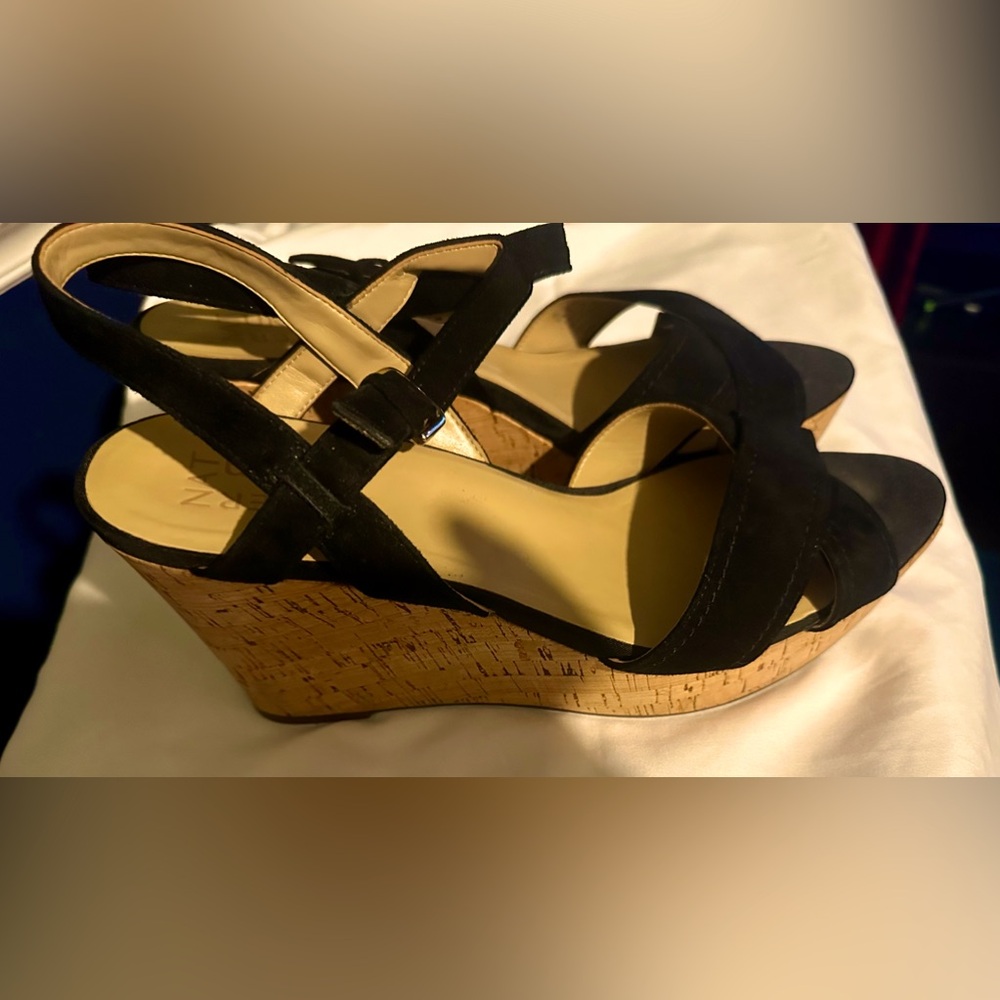 Size 41 Black Suede cork wedge sandal.